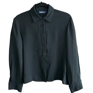 Ron Leal Black Button Front Blouse Shirt Silk Size 8